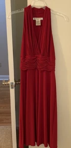 Evan Picone Jersey Dress Womens Size 6 Red Sleeveless Halter Neck Midi - Picture 1 of 6