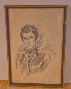 Vintage Pencil Drawing Portrait Framed Vintage Decorative - Picture 1 of 14