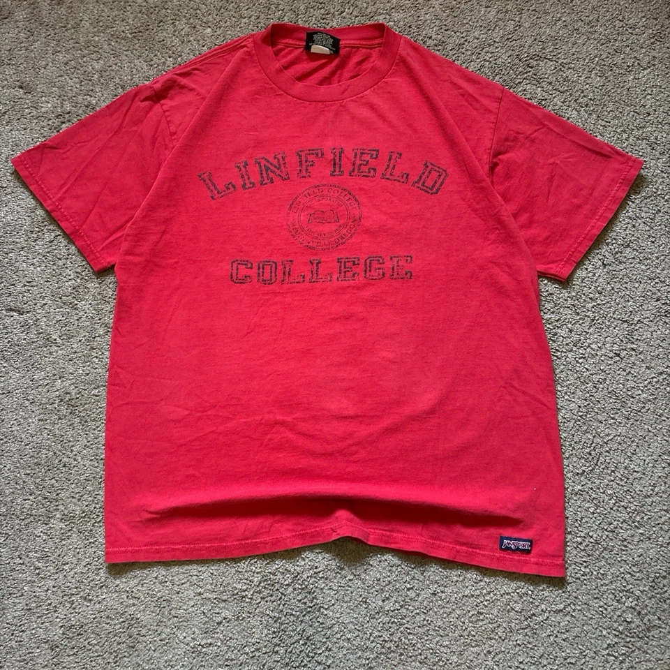 Camiseta vintage roja de la Universidad Linfield manga corta, talla grande Foto 1 de 4