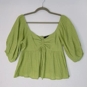 Top Lulu’s Sweetly Sentimental Verde Acanalado Manga Abullonada Nuevo sin Etiquetas Talla Pequeña - Imagen 1 de 10