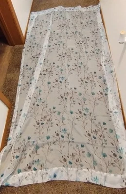 Panel de cortina de cizalla blanca con patrón floral azul/marrón Foto 1 de 2