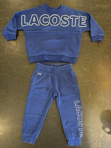 Lacoste Kids Lettered Fleece Sport Sweatsuit Jogger Size 4 Blue - Picture 1 of 12