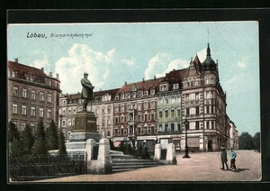 Ansichtskarte Löbau i. Sa., Bismarckdenkmal mit Passanten 1907  - Picture 1 of 2