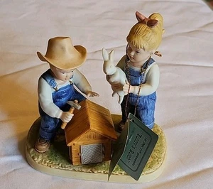 Denim Days by Homco 1985 Bunny Hutch Figurine #1514 Building Rabbit Easter - Picture 1 of 3