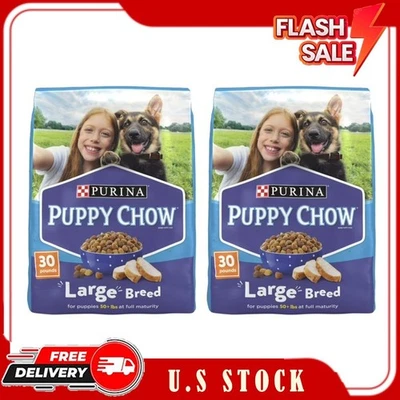 2 Bolsas Purina Puppy Chow Comida Seca para Perros para Razas Grandes con Pollo, Bolsa de 30 lb Foto 1 de 4