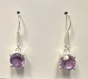 Sterling Silver Amethyst Dangle Earrings New - Picture 1 of 2