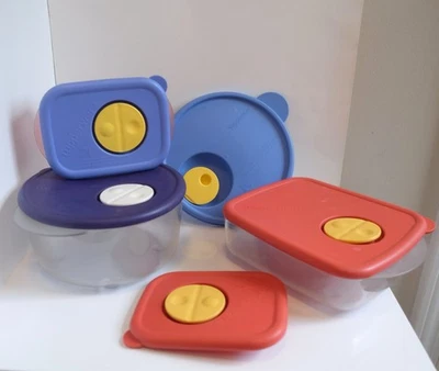 Tupperware Vent N Serve 3.5c 2.5c 1c rectángulo redondo con tapas años 90 principios de 2000 Foto 1 de 4