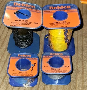 Belden Wire Lot X4 Vintage Diff Sizes Unused 8523-100 Yellow & 8522-25 Blue - Picture 1 of 9