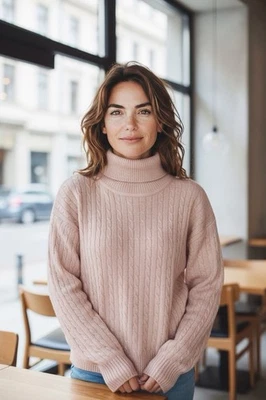 Suéter Valerie Stevens Vintage Cachemira Beige Cuello Alto Marfil Talla Mediana Foto 1 de 4