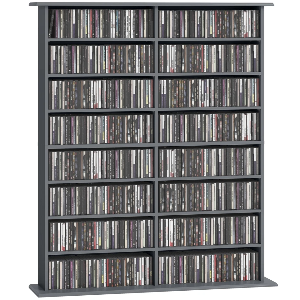 HOMCOM CD Storage Unit DVD Tower Blu-ray Storage Shelf for Office, Grey - Image 1 of 4