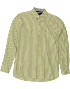 TOMMY HILFIGER Mens Shirt Medium Green Striped Cotton CO20 - Picture 1 of 4