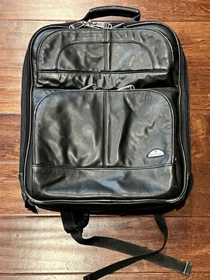 Samsonite Black Leather 17" x 13" Zip Multi Pocket Computer Laptop Backpack - Image 1 of 4