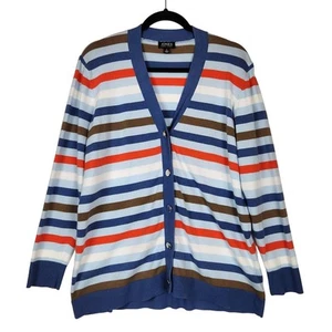 Jones New York Sweater Womens Size Large V Neck Cardigan Long Sleeve Stripe - Picture 1 of 9