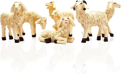 Set 6 Pezzi Pecorelle Bianche Da 20 Cm in Resina - Pecore per Presepe Da 11 Cm - - Immagine 1 di 4
