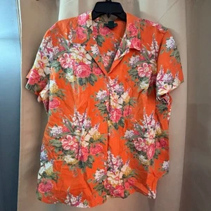 Lauren Ralph Lauren 100% Linen 2X Button Up Floral Blouse - Picture 1 of 4