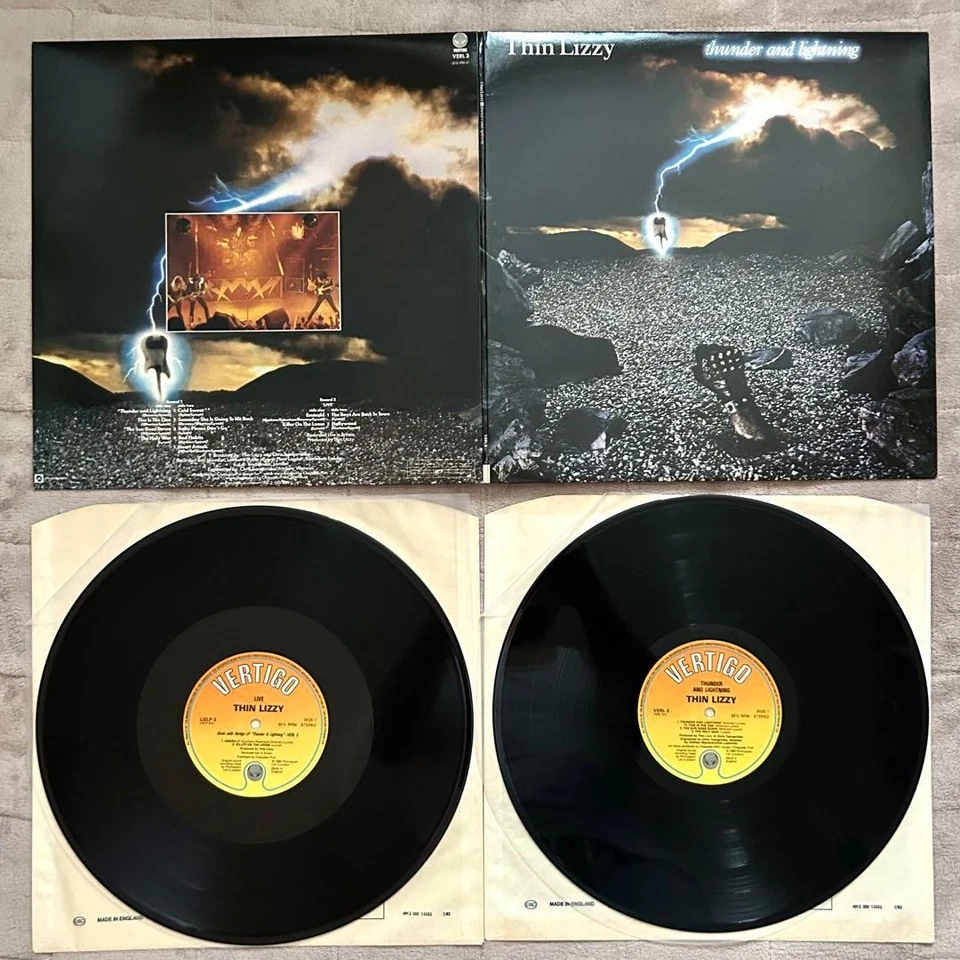 Rare Thin Lizzy Thunder & Lightning UK Edition 2LP  From Irish hard rock band Foto 1 de 4