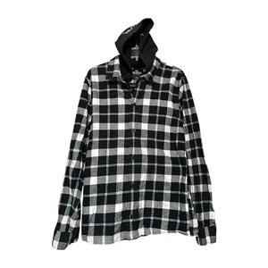Hollister Mens Black White Plaid Flannel Shirt Hoodie L Long Sleeve Cotton - Picture 1 of 8