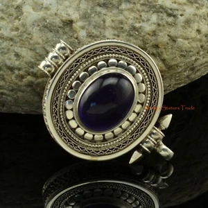 Feiner hochwertiger handgefertigter Amethyst Stein Silber ovaler Anhänger aus Patan, Nepal - Bild 1 von 5