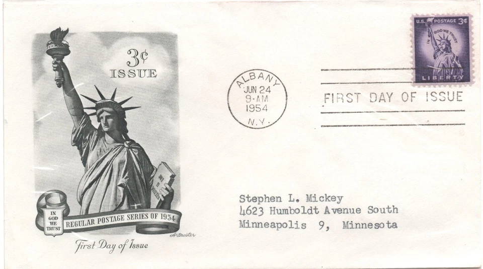 Statue Of Liberty 3c Regular Postage Series June 24 1954 FDC Stamp - Image 1 of 1