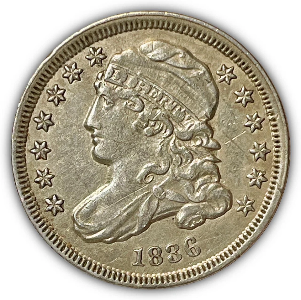 1836 Capped Bust Silver Dime Almost Uncirculated AU Coin, Light Scratch #5833 - Image 1 of 3