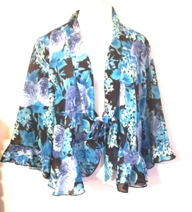 Los Angeles Woman floral tie front jacket Bust 50" ruffled slve hem lightweight - Picture 1 of 7