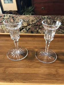 Pair (2) WATERFORD CRYSTAL Cut Glass Single Candle Holders Sticks ~ EUC ~ - Picture 1 of 9