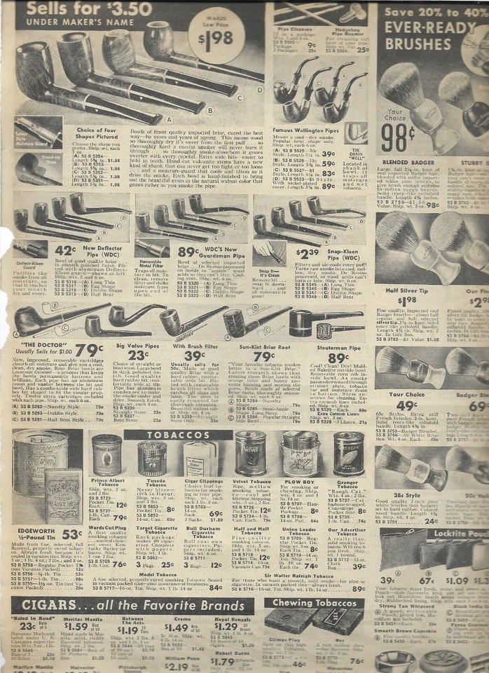 Catálogo Wards 1936 página de anuncios SNAP-KLEEN PIPA TERCIOPELO BORDEWORTH CORREA DE AFEITAR TABACO Foto 1 de 4