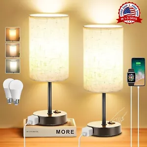 2 Lamparas De Mesa De Noche Luces Retro Gris Con Puerto USB Sala Dormitorio Coci - Picture 1 of 8