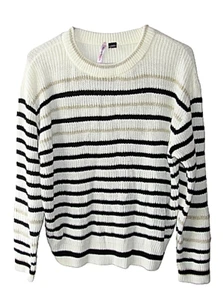 Love by Design Size XL Ivory Black Metallic Gold Stripe Pullover Sweater - Picture 1 of 4