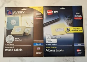 (1) Avery Round Label matel silver foil and  (1) Address Labels silver border - Picture 1 of 2