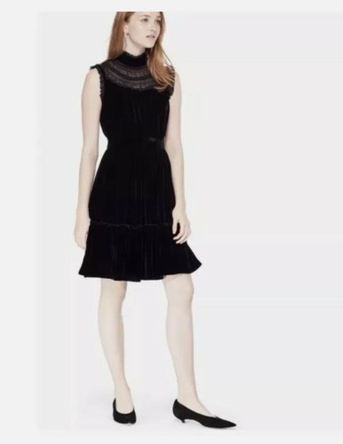 * Abito da donna nero Kate Spade con finiture in pizzo velluto taglia UK 8 PEZZI £350