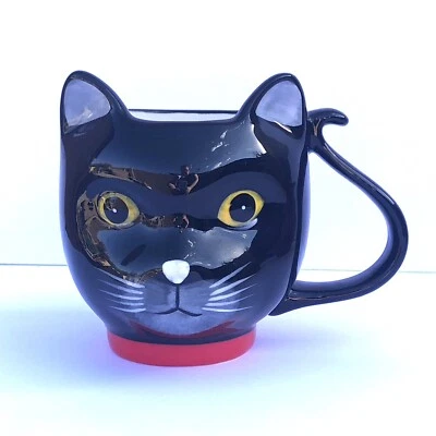 West Elm Black Cat Kitty Red Collar Coffee Tea Mug Cup - Image 1 of 4