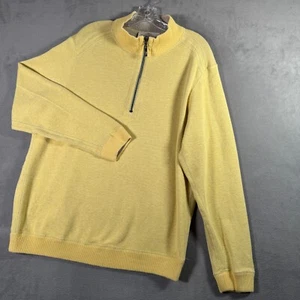 Tommy Bahama Sweater Mens Size M Yellow Beige 1/4 Zip Reversible Pullover Preppy - Picture 1 of 10