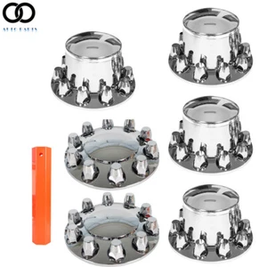 Complete Chrome Hub Cover Front&Rear Lug Semi Truck Wheel Kit Axle Cover 33mm - Picture 1 of 8