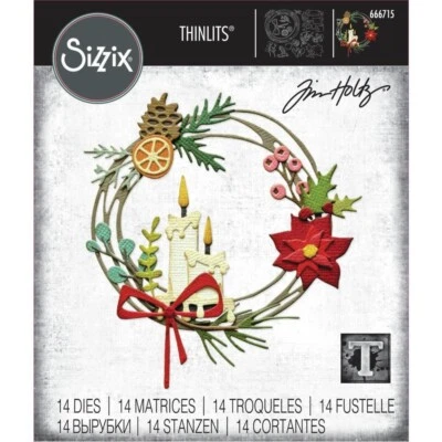Tim Holtz Sizzix Thinlits Die ~ VAULT FESTIVE WREATH ~ 666715 - Image 1 of 4