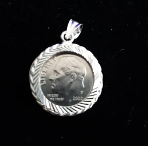 COIN HOLDER for Dime & Pendant Sterling Silver fits 0.705 in. 17.91 mm coins - Picture 1 of 3