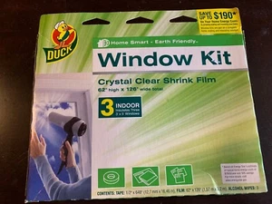 CRYSTAL CLEAR SHRINK FILM Window Kit 62"Hx126"W -insulates 3 indoor 3'x5' window - Picture 1 of 4