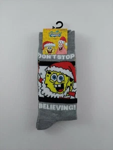 Spongebob Squarepants Adult Crew Socks Christmas Don't Stop Believing 2 Pair NWT - Imagen 1 de 11
