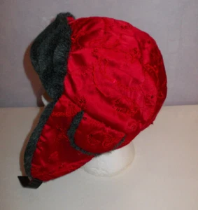 ARCTIC FOX Red Satin & sequin Trapper Hat with Faux Fur Trim & lining - Picture 1 of 2