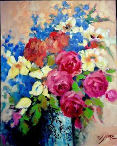 Pintura Floral Bodegón EVA SZORC Original Óleo Sobre Lienzo RACIMO MIXTO 16 x 20 - Imagen 1 de 1