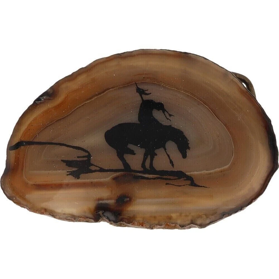 Hebilla de cinturón vintage de vaquero occidental caballo nativo americano Agate End Trail años 80 Foto 1 de 4