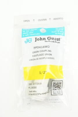 John Guest 1/2" Push-to-Connect Union Coupling PP0416WD PL-3030 - Image 1 of 2