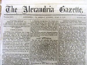 1863 VIRGINIA Civil War newspaper Confederates invade Pennsylvania to GETTYSBURG