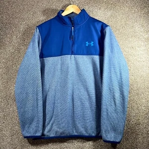 Under Armour Coldgear Sweatshirt Mens Medium Blue Grey Long Sleeve Quarter Zip - Picture 1 of 11