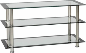Clear Glass Black Border 3 Shelf TV Stand W100cm x D40cm x H56cm QUIN - Picture 1 of 9