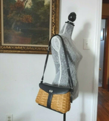 Longaberger Signature Hostess Cuero Negro Borde Cesta Cartera Bolso de Hombro Cartera Foto 1 de 4