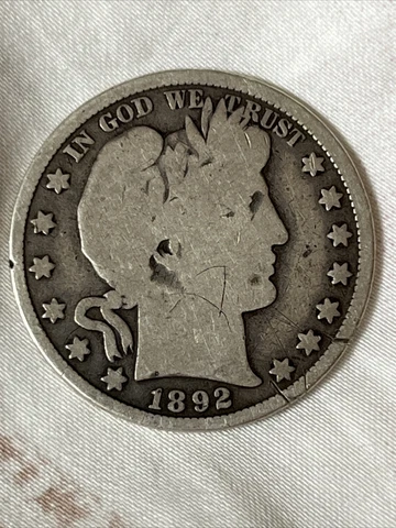 Antique 1892 P Barber Half Dollar Nice Original G/VG  B10 Cover