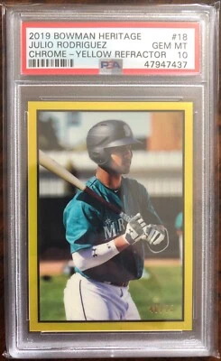 Julio Rodriguez 2019 Bowman Heritage Chrome Yellow Refractor /75 PSA 10 POP 2 - Image 1 of 2