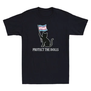 Protect The Dolls Funny Cat Protest Feminist Quote Vintage Short Sleeve T-Shirt - Picture 1 of 4