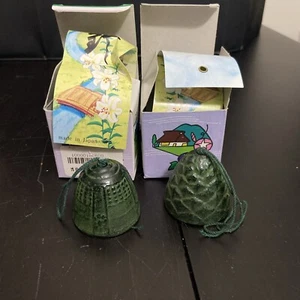Japanese Wind Chime Bell Nambu Lot Of 2 Iron Iwachu Green Temple Japan Pinecone - Picture 1 of 2